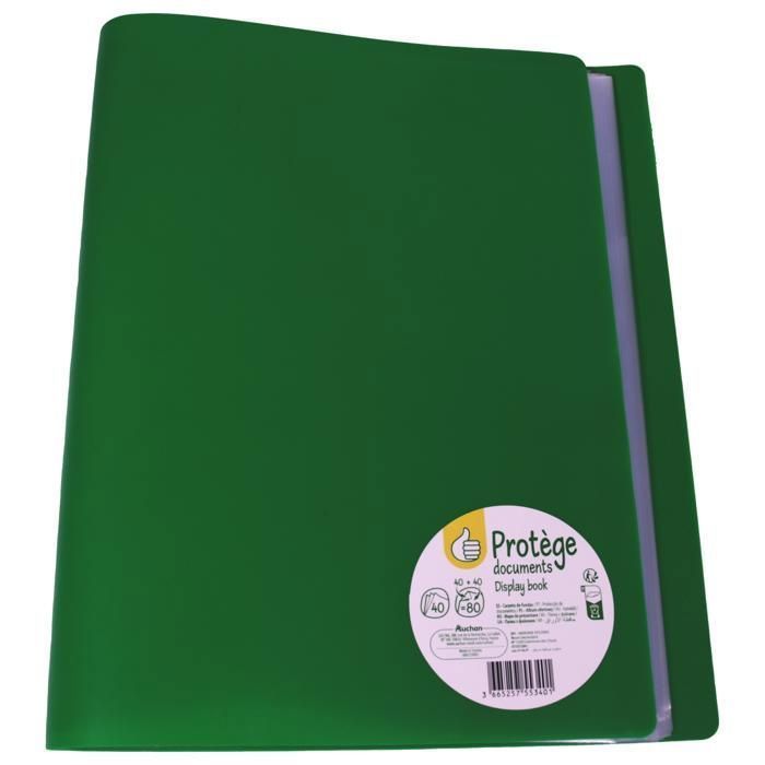 Protège-documents - AUCHAN - 40 vues - Polypropylène - Vert - Économique