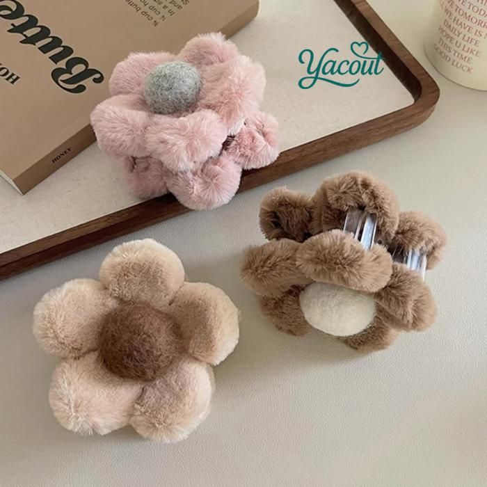 Pince cheveux fleur peluche douce chic féminine multicoleur