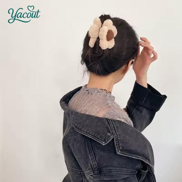 Pince cheveux fleur peluche chic tendance féminine multicoleur