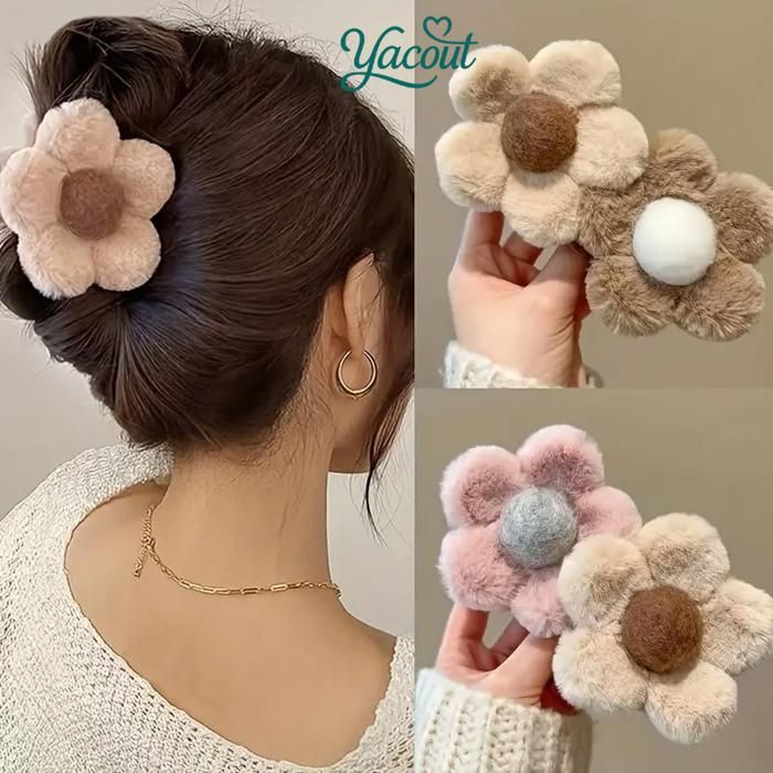 Clip cheveux fleur moelleuse élégante tendance féminine multicoleur