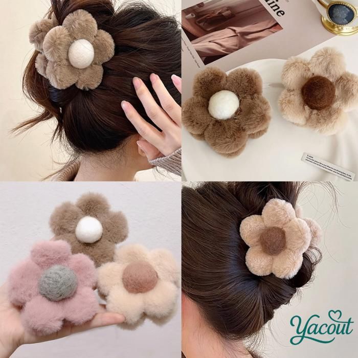 Pince cheveux fleur peluche douce élégante multicoleur
