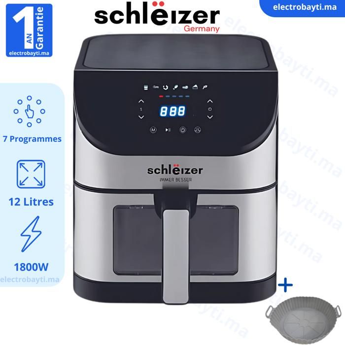 Schleizer - Friteuse sans huile - 12L - Air fryer tactile - 7 programmes - 1800W