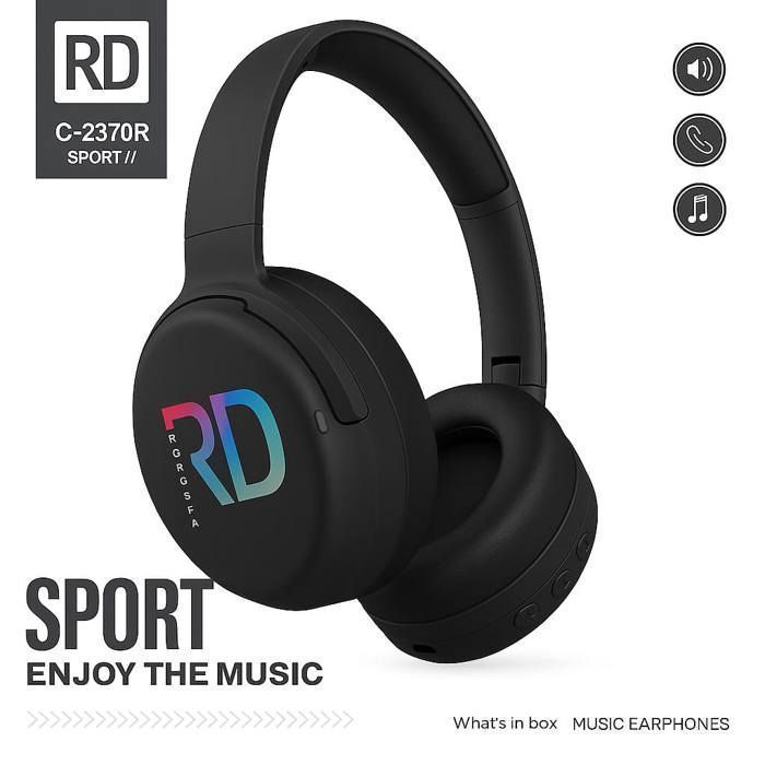 Casque Bluetooth Stéréo 5.3 batterie 400 mAh avec micro d'Appels et de Musique et sport - Noir
