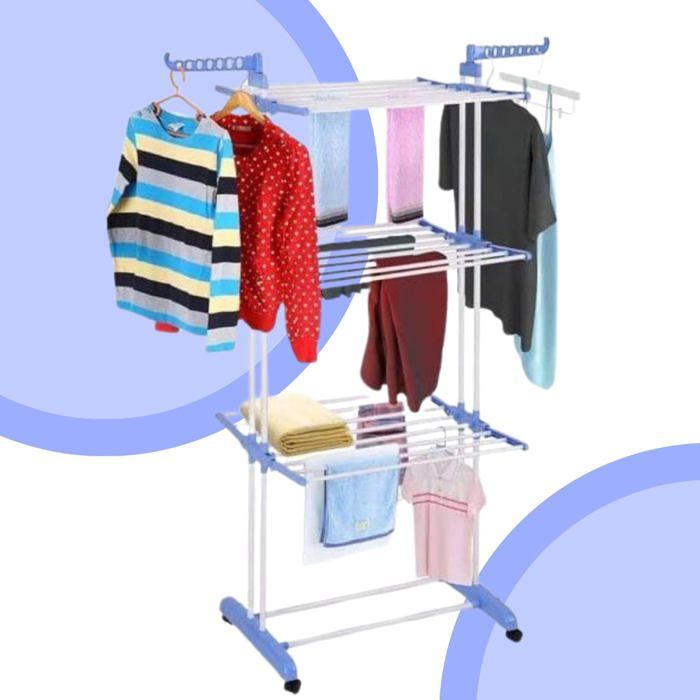 Support de séchage de linge pliable Amarks 24 tiges en acier au carbone 3 couches double pôle