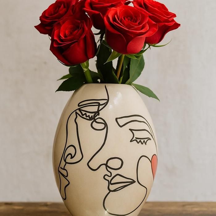 Vase en Céramique - GENERIC - Design Abstrait - Blanc - H=26cm - L=11cm