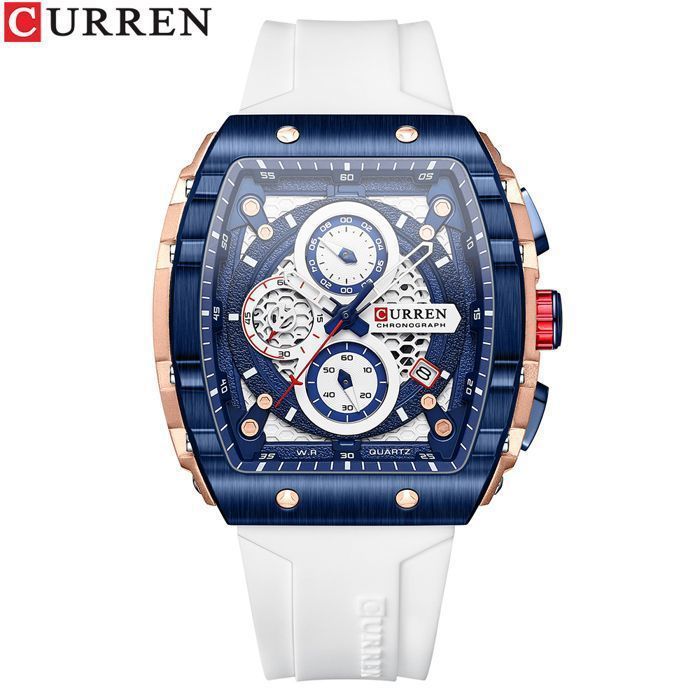 CURREN 8442 Bracelet en silicone Original Quartz Montre-bracelet Date automatique Casual Chronographe Horloge Montres pour hommes