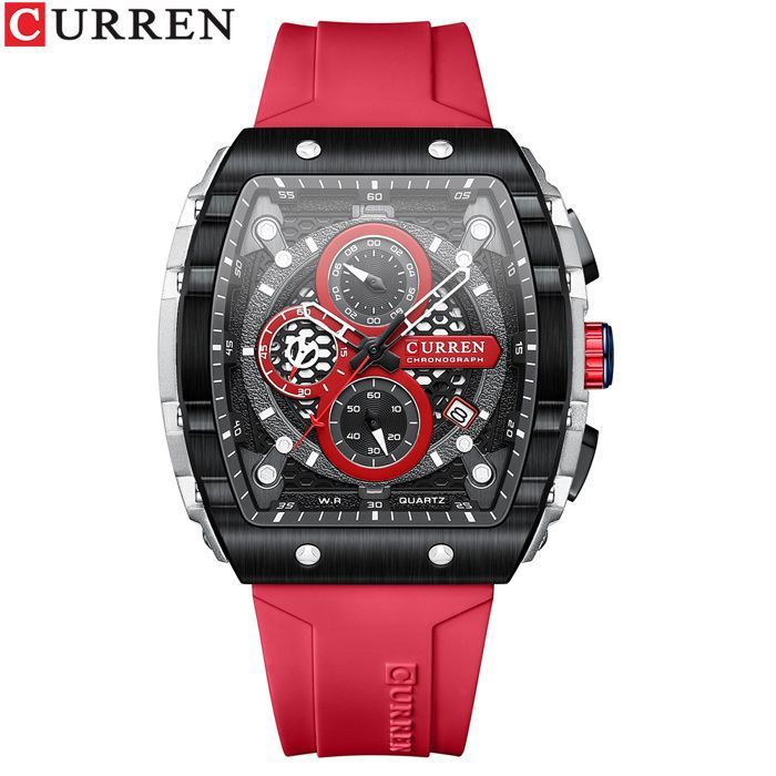 CURREN 8442 Bracelet en silicone Original Quartz Montre-bracelet Date automatique Casual Chronographe Horloge Montres pour hommes