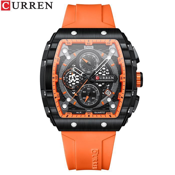CURREN 8442 Bracelet en silicone Original Quartz Montre-bracelet Date automatique Casual Chronographe Horloge Montres pour hommes