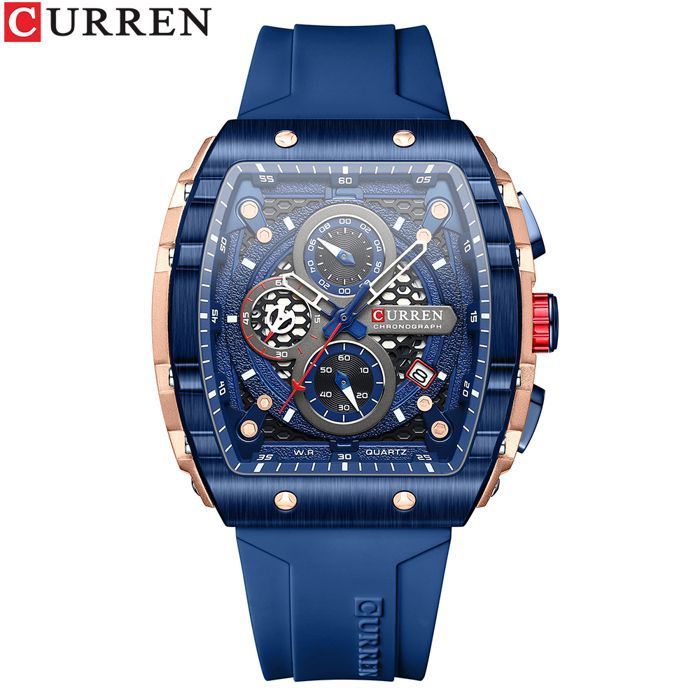 CURREN 8442 Bracelet en silicone Original Quartz Montre-bracelet Date automatique Casual Chronographe Horloge Montres pour hommes
