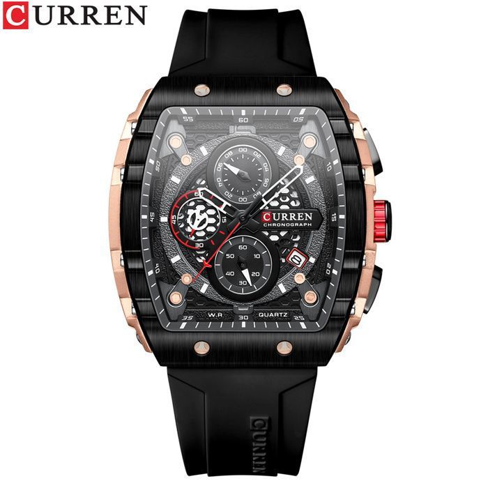CURREN 8442 Bracelet en silicone Original Quartz Montre-bracelet Date automatique Casual Chronographe Horloge Montres pour hommes