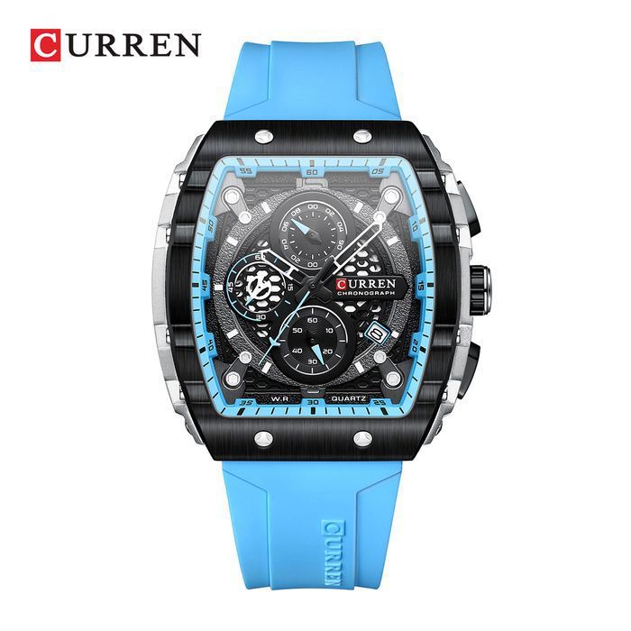 CURREN 8442 Bracelet en silicone Original Quartz Montre-bracelet Date automatique Casual Chronographe Horloge Montres pour hommes