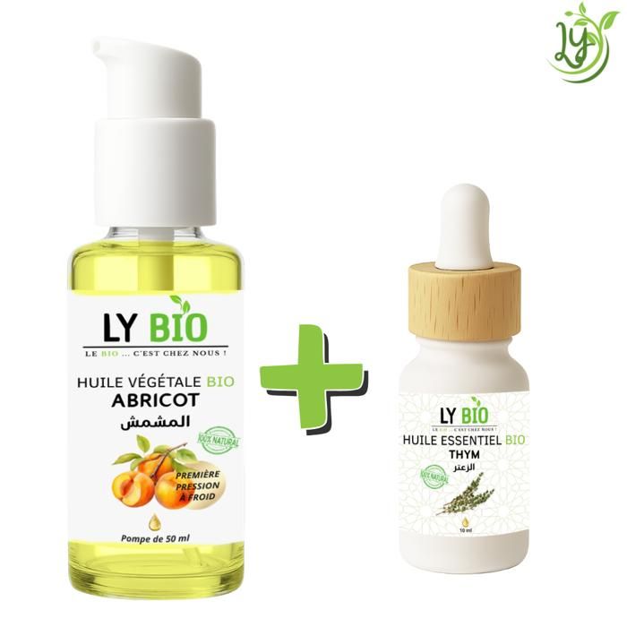 Pack de soins - LYBIO - Huile Abricot 50ml + Huile Essentielle Thym 10ml - Hydratant - Mixte - Bébé