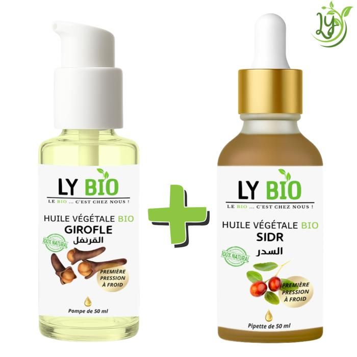 Pack Huile - LYBIO - Girofle 50ml - Pompe - Sidr 50ml - Pipette - Tous types de cheveux