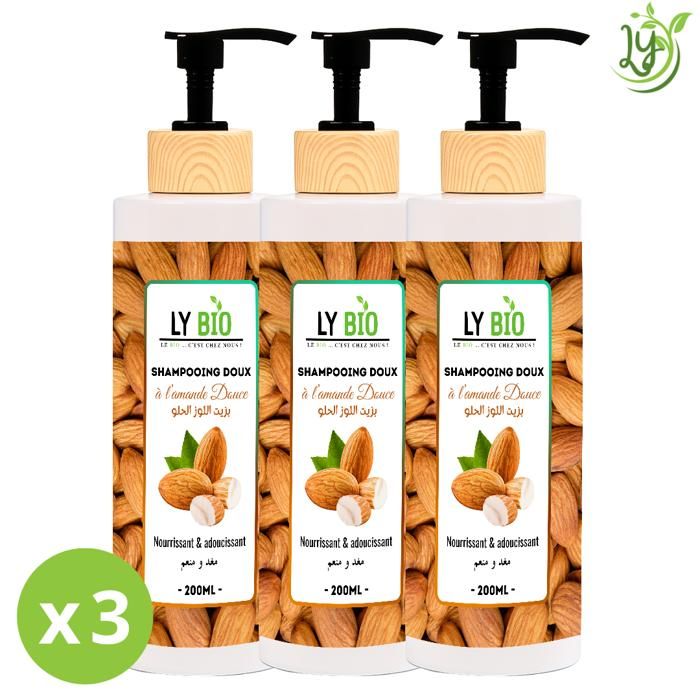 Shampooing - LYBIO - Amande Douce - 200ml - Nourrissant - Lot de 3 bouteilles