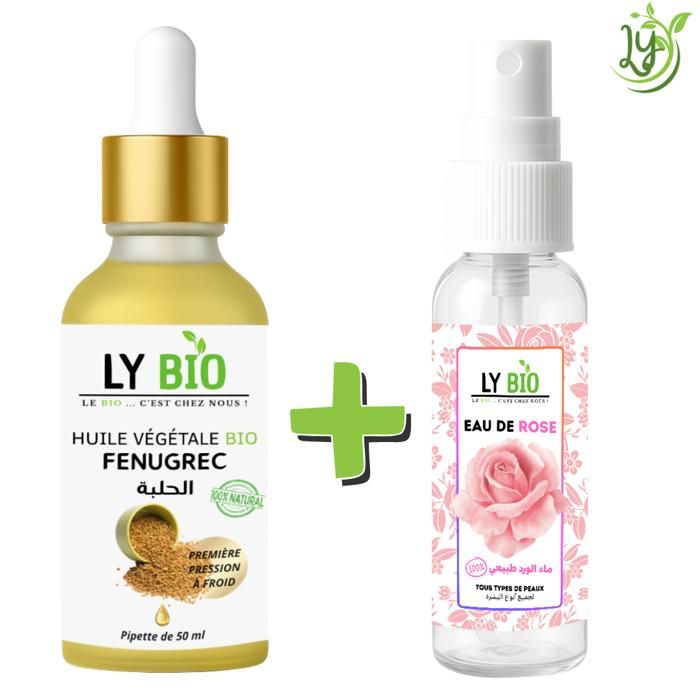 Pack de soins - LYBIO - Huile de fenugrec 50ml - Eau de rose 100ml - Nourrissant - Mixte
