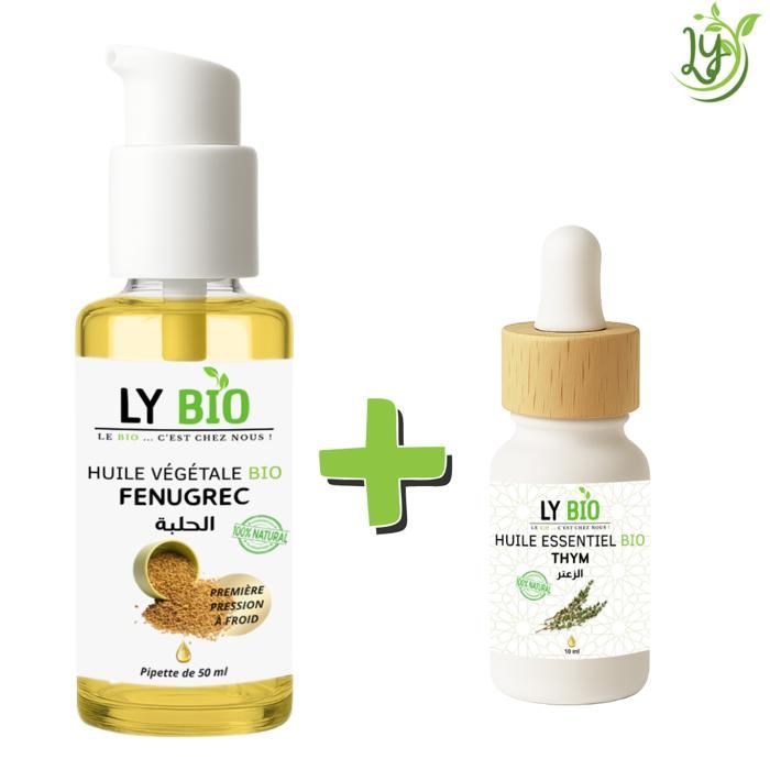 Pack d'huiles - LYBIO - Huile Fenugrec 50ml - Huile Essentielle Thym 10ml - Nourrissant - Mixte