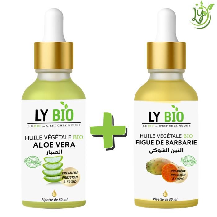Pack Huile Aloe Vera & Figue de Barbarie - LYBIO - 50ml - Pipette - Hydratant - Mixte