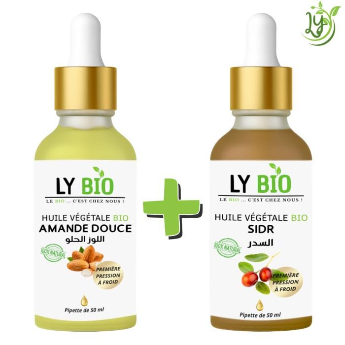 Pack Huile Amande Douce & Sidr - LYBIO - 50ML - Pipette - Soin Cheveux & Peau - Mixte