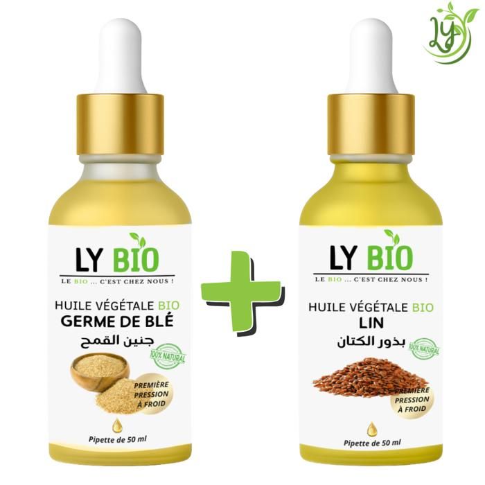 Pack Huile - LYBIO - Germe de Blé 50ml - Pipette - Huile de Lin 50ml - Pipette - Réparateur