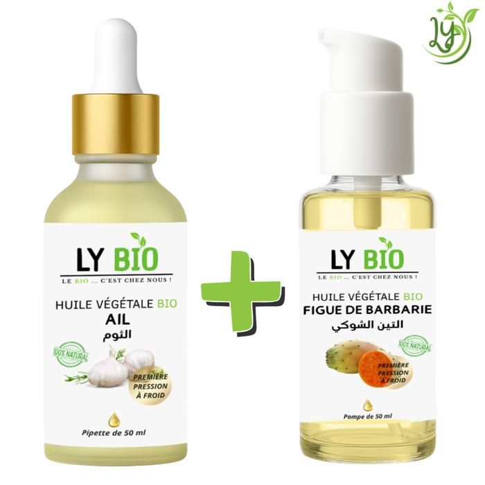 Pack Huile - LYBIO Ail 50ml - Pipette - Huile Figue de Barbarie 50ml - Pompe