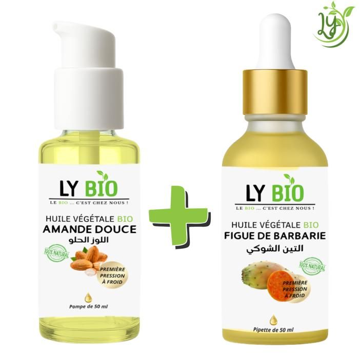 Pack Huile Amande Douce & Figue de Barbarie - LYBIO - 50ml - Pompe & Pipette - Mixte