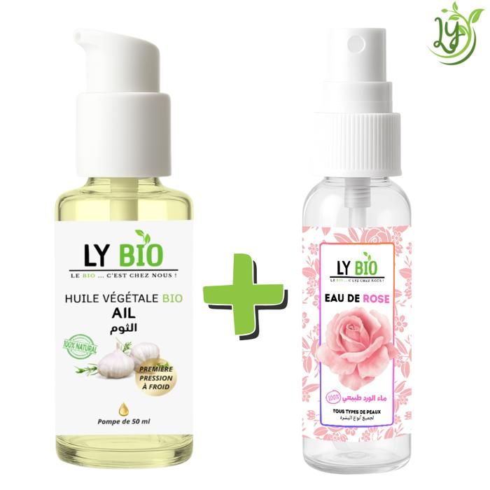Pack Huile Ail 50ml - Eau de Rose 100ml - Soin Cheveux - Anti-âge - Hydratation