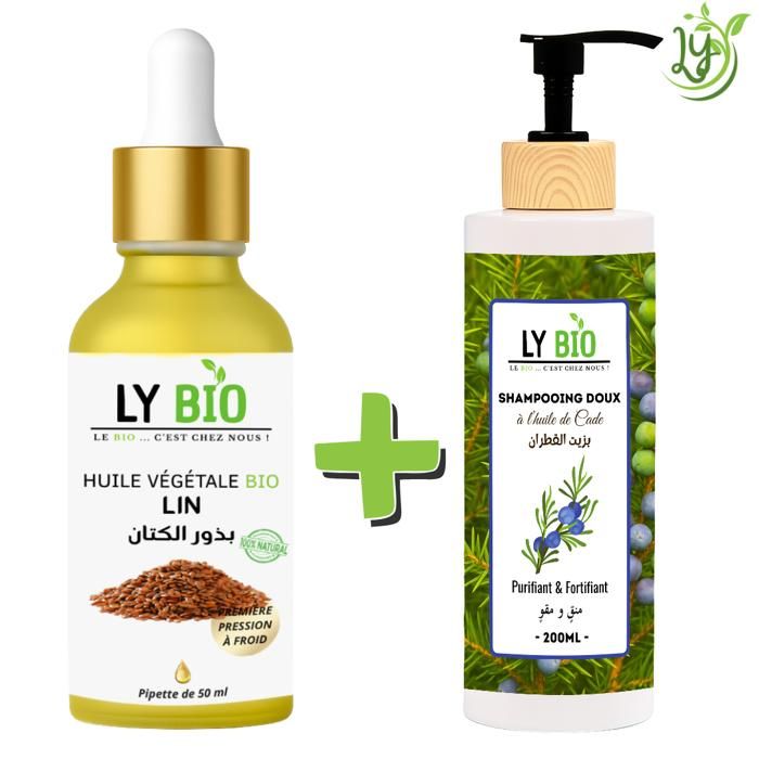 LYBIO PACK HUILE LIN 50ML - PIPETTE + SHAMPOOING A L'HUILE DE CADE 200ML - PURIFIANT & FORTIFIANT