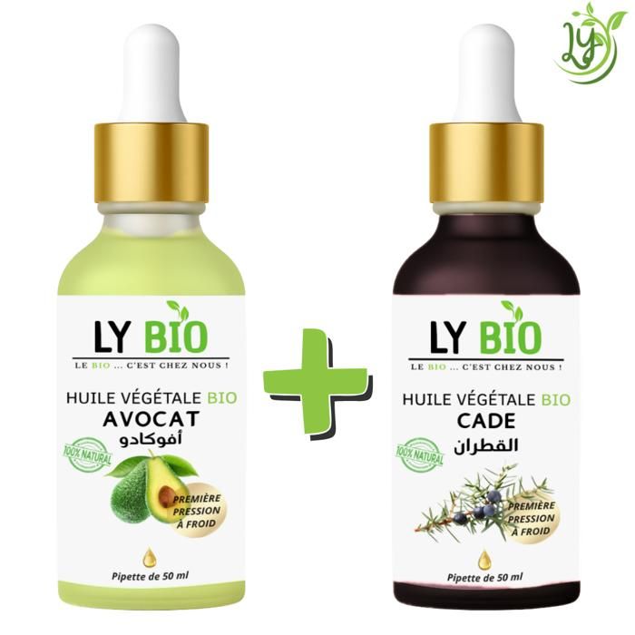 Pack Huile Avocat & Cade - LYBIO - 50ml - Pipette - Hydratant - Tous types de cheveux