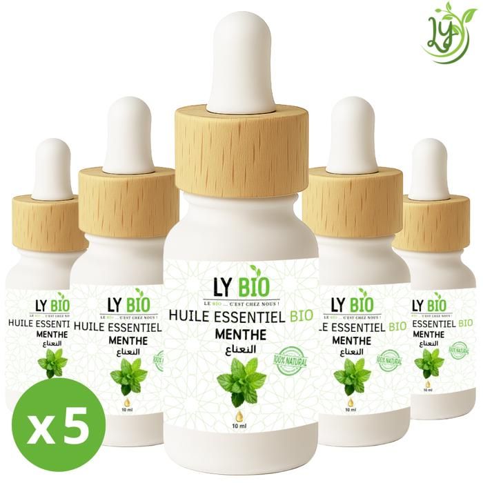 Huile essentielle - LYBIO - Menthe poivrée - 10ml - Lot de 5 bouteilles - Tous types de cheveux