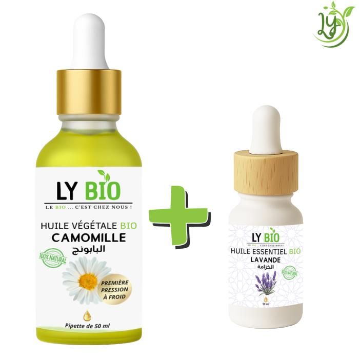 LYBIO PACK HUILE CAMOMILLE 50ML - PIPETTE + HUILE ESSENTIEL LAVANDE 10ML