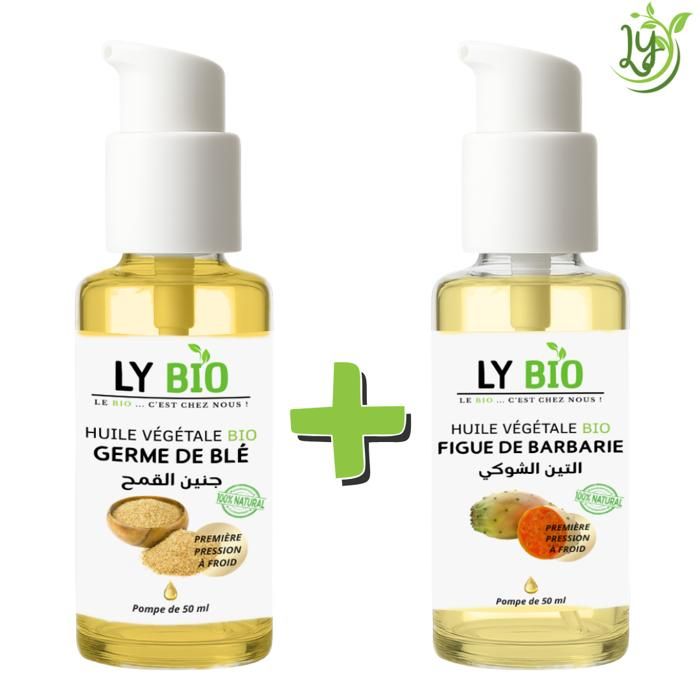 Pack d'huiles - LYBIO - Huile germe de blé 50ml - Huile figue de barbarie 50ml - Nourrissant - Mixte
