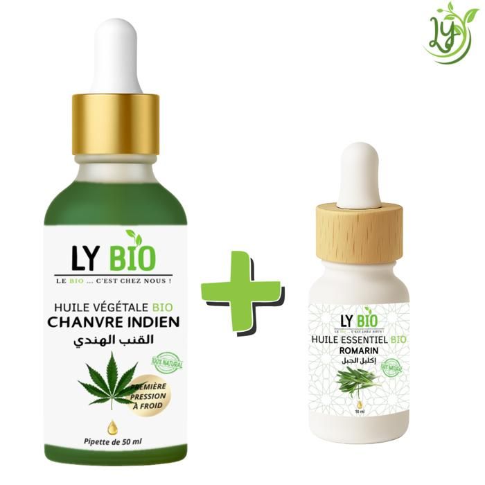 Pack d'huiles - LYBIO - Huile de chanvre 50ml - Huile essentielle romarin 10ml - Hydratant - Mixte