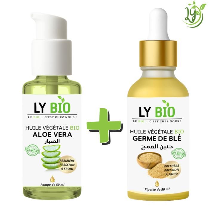 Pack Huile Aloe Vera 50ml - LYBIO - Huile Germe de Blé 50ml - Hydratant - Mixte - Bébé