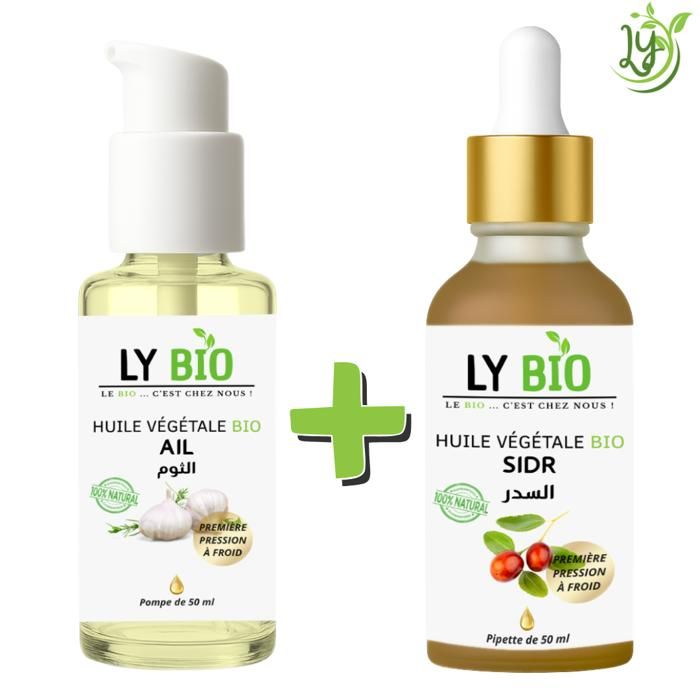 Pack Huile - LYBIO - Ail 50ml + Sidr 50ml - Soin Cheveux et Peau - Anti-chute - Purifiant