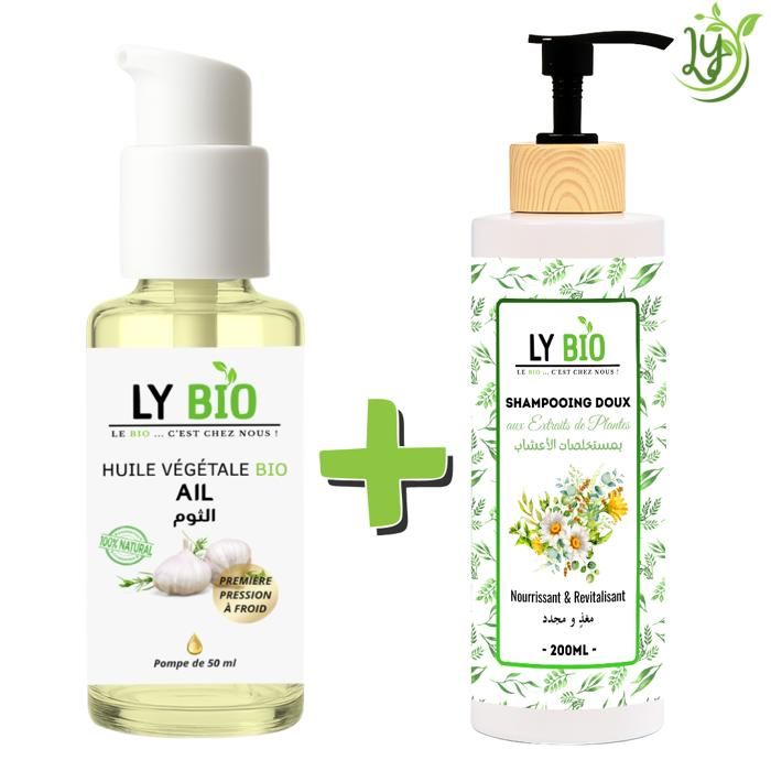 Pack Huile Ail 50ml - LYBIO - Shampooing 200ml - Nourrissant - Revitalisant - Tous types de cheveux