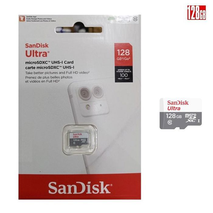 Sandisk Ultra Carte Memoire 128GB Ultra microSDXC UHS-1 class 10 128Go allant jusqu'à 100 Mb/s