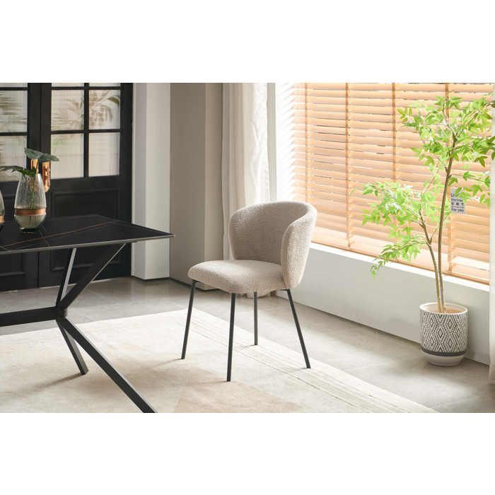 Chaise - DANS MA MAISON - LILY - Tissu bouclette - Blanc cassé - Design contemporain