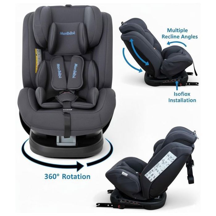 Siège Auto Rotatif 360° Isofix de 0 à 36 kg – Couleur Gris Foncé – Marque Mon Bébé