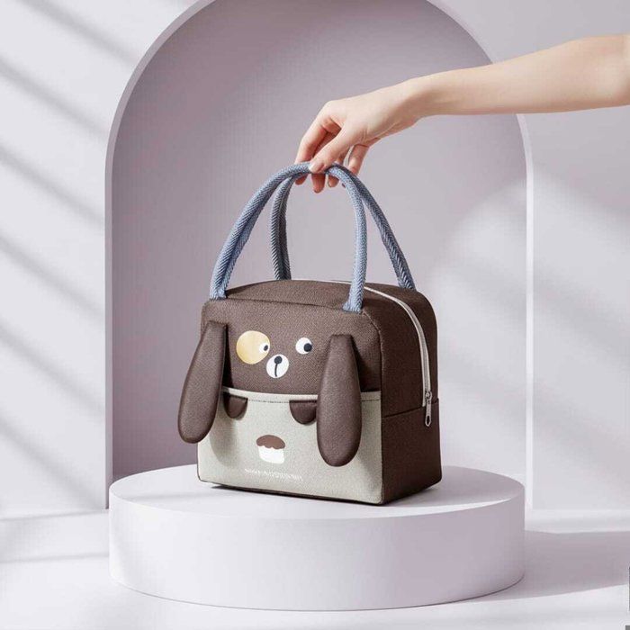 Sac à lunch isotherme - AYA HOME - Design chien mignon - Marron & Beige - 24cm/20cm - Résistant et léger