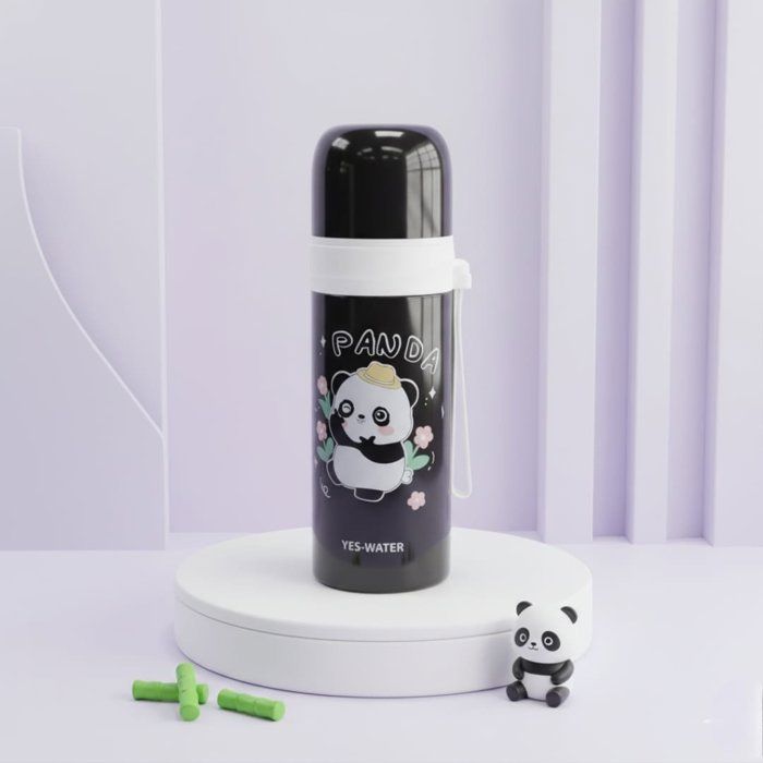 Thermos-Bouteille d'eau Isotherme - AYA HOME - 350ml - Acier Inoxydable - Design Panda - Noir