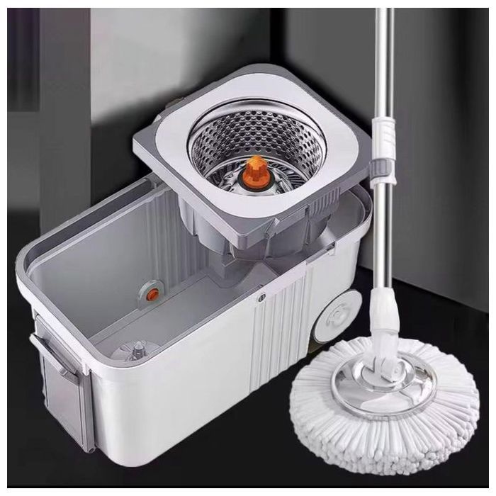 seau à balai rotatif à 360 degrés en acier inoxydable