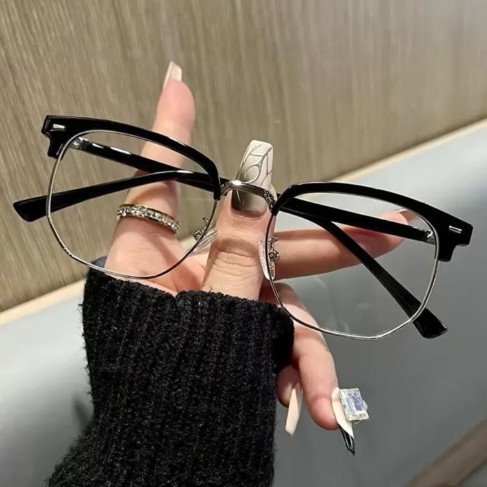 Lunettes noires élégantes semi-sans monture – style rétro – verres légers et résistants