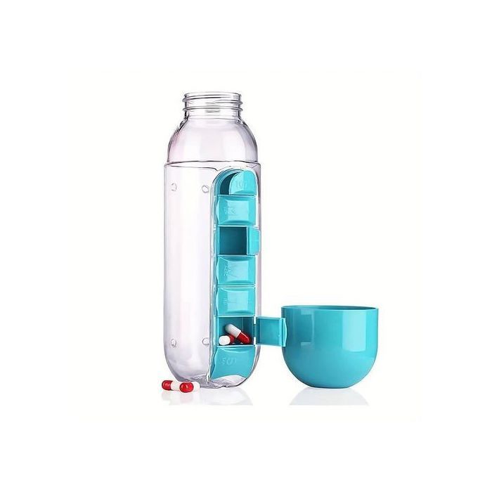 Bouteille de Médicaments et d'Eau Portable 2-en-1, Rangement Sécurisé des Pilules