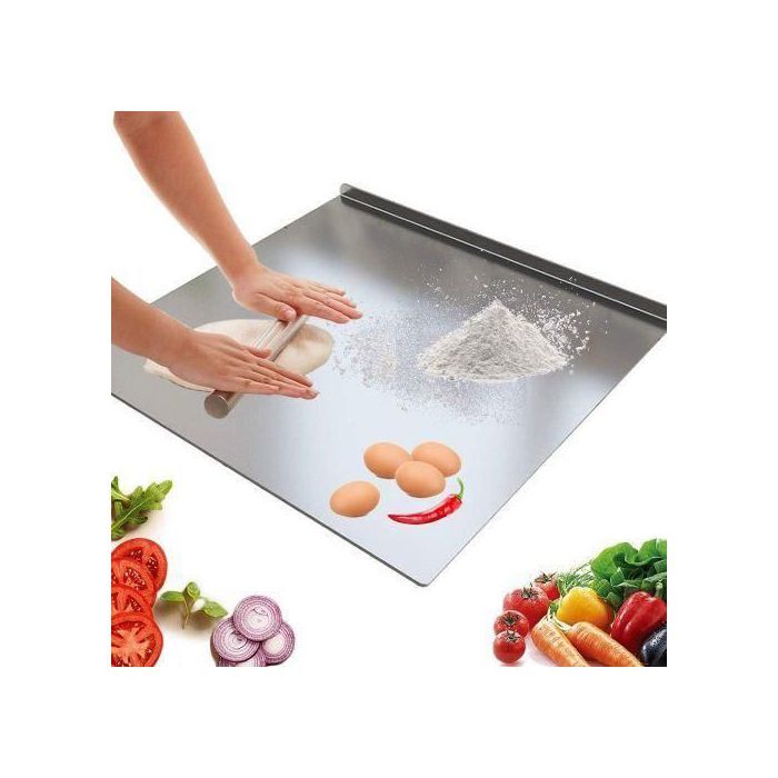 Planche à Découper Inox Double Face avec Rebord en L – Acier Inoxydable Alimentaire – Hygiénique, Antirouille et Durable