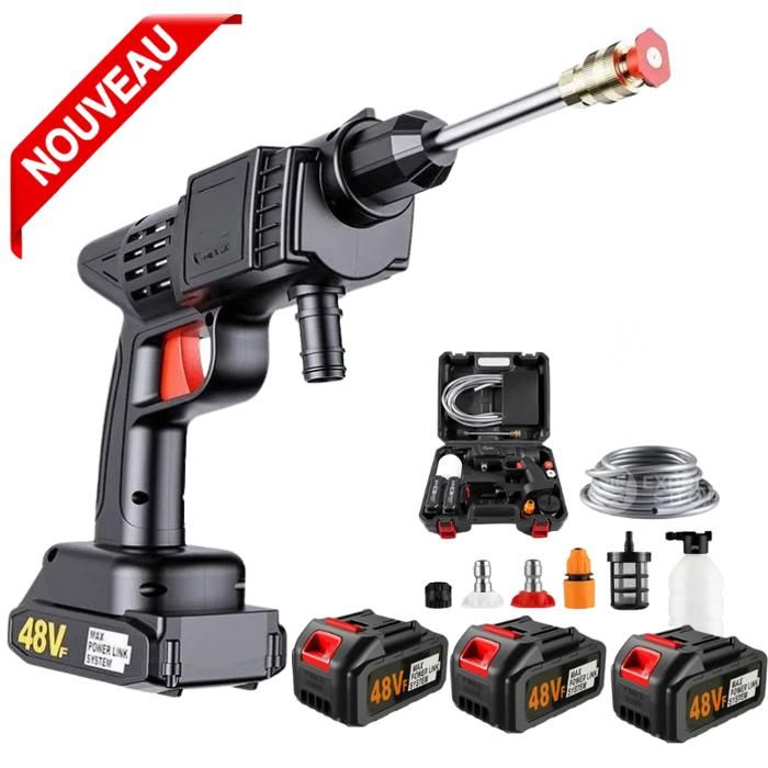 Pistolet de lavage à eau rechargeable haute pression sans fil avec 3-batterie de 48 V