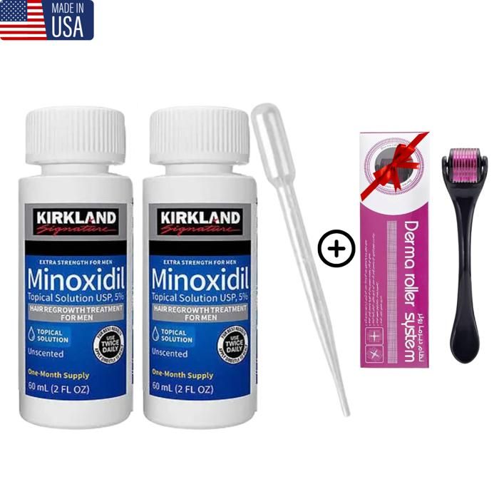 Traitement capillaire - KIRKLAND - Minoxidil 5% - 2x60ml - Derma roller - Anti-chute cheveux