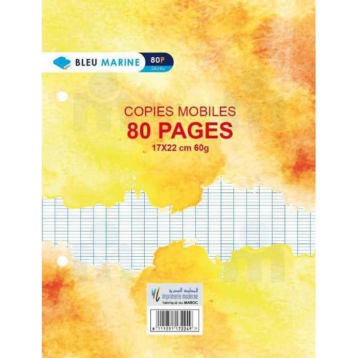 Feuilles simples blanches grands carreaux 80p 17x22cm 60g - BLEU MARINE