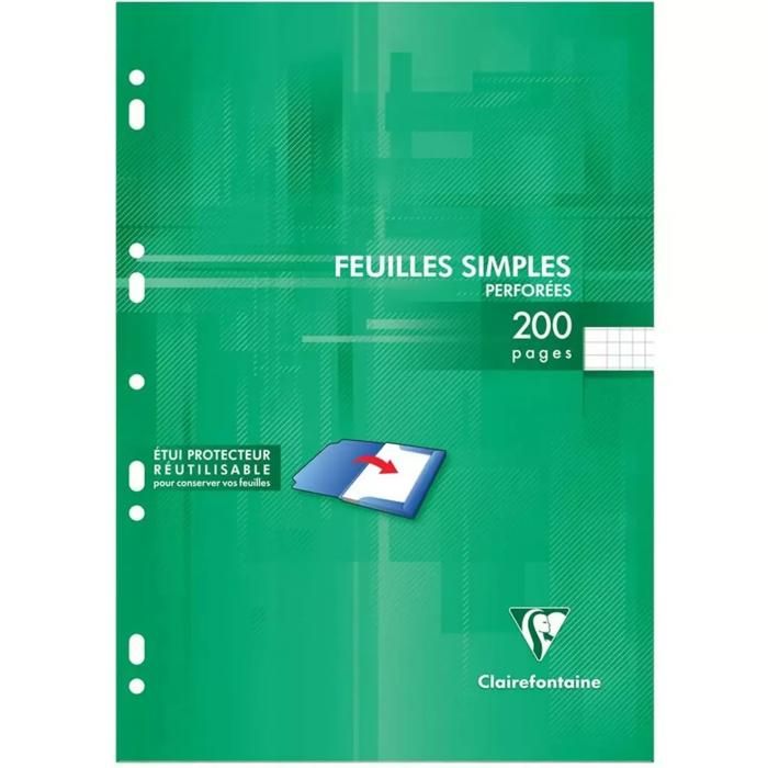 Feuilles simples blanches perforées 210x297 mm 200 pages 5x5 PEFC CLAIREFONTAINE
