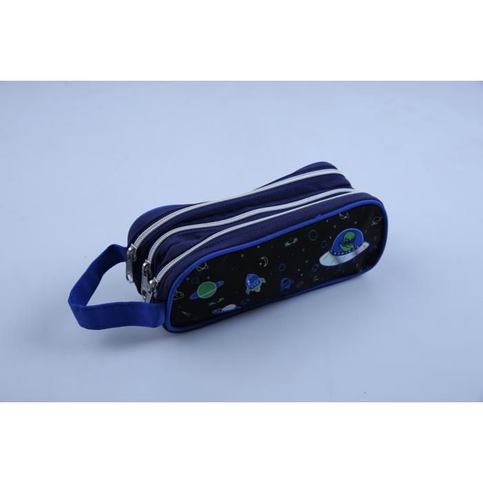 Trousse - AUCHAN - Motif Alien - 3 Compartiments Zippés - Multicolore - Enfant