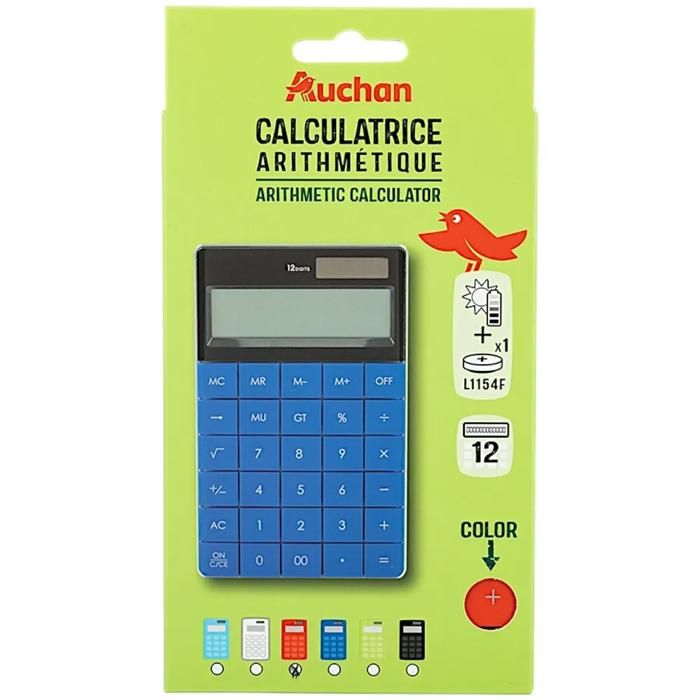 Calculatrice - AUCHAN - 12 Chiffres - Grandes Touches - Noir - Piles